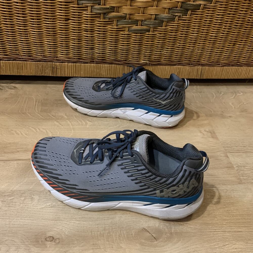 Hoka One One Clifton 5 Running Shoes Men's 10.5 Gray Blue Lightweight Trainer
